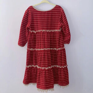 Hanna Andersson size 110 US 5 dark red velvet long sleeve silver stripes tiered